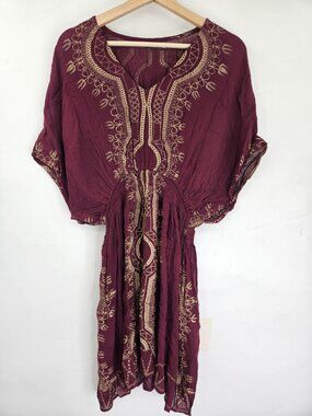 Earthbound Trading Dress Womens M Paisley Burgundy Boho Muumuu Festival Flow